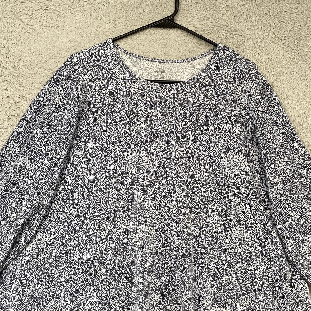 Pure Jill T-Shirt Womens 2X Blue Floral Pima Cotton Long Sleeve Shirttail Tee - Picture 3 of 12